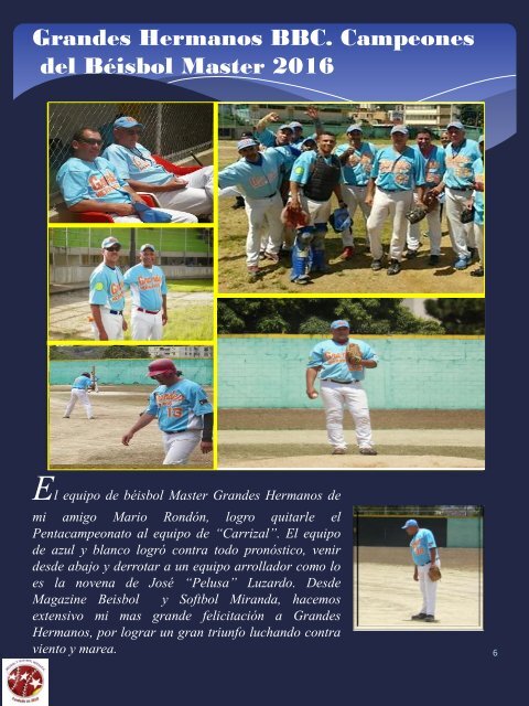 Magazine Beisbol y Softbol Miranda Noviembre 2016