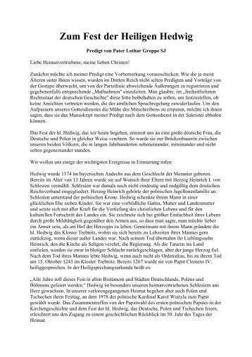 Zum Fest der Heiligen Hedwig - Deutschland Journal