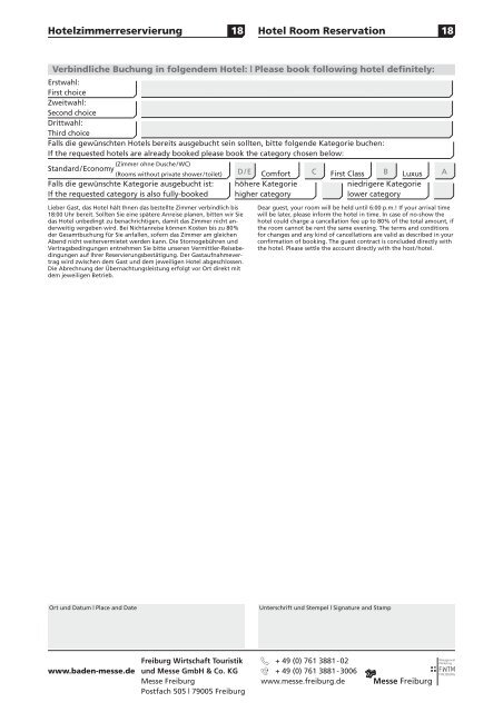 Hotelzimmerreservierung 18 Hotel Room ... - Messe Freiburg