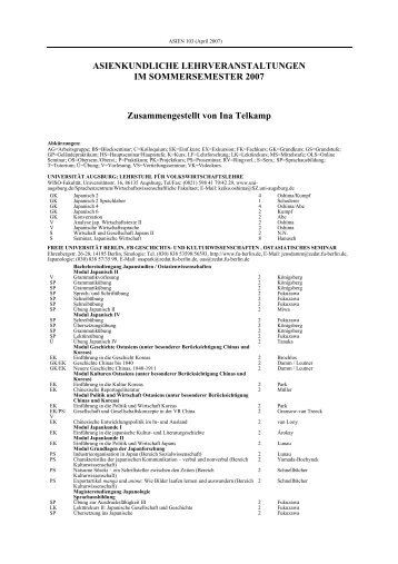 Lehrveranstaltungen SS 2007 - Deutsche Gesellschaft für Asienkunde