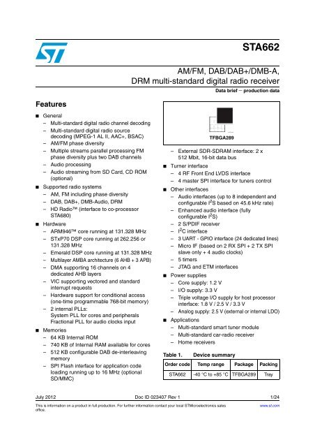 AM/FM, DAB/DAB+/DMB-A, DRM multi - STMicroelectronics