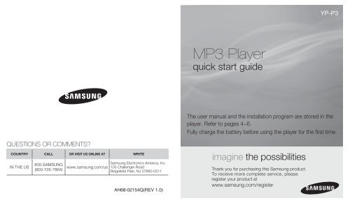 Samsung P3 8GB MP3 Player with Video - YP-P3JCB/XAA - Quick Guide ver. 1.0  (ENGLISH,0.68