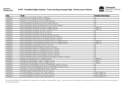 Prohibited vehicles list - September 2012 - RTA