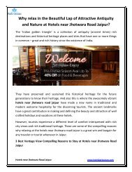 Why Relax in the Beautiful Lap of Attractive Antiquity and Nature at Hotels near Jhotwara Road Jaipur