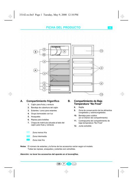 KitchenAid RF 39-B - Fridge/freezer combination - RF 39-B - Fridge/freezer combination ES (853963493000) Guide de consultation rapide