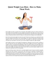 Quick Weight Loss Diets - How to Make Them Work
