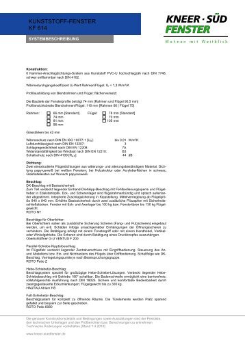 Kunststoff-Fenster KF 614 - Systembeschreibung - Fenster Koch