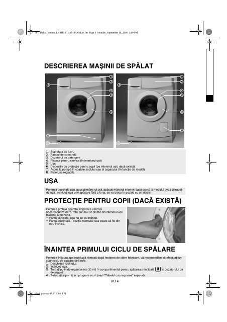 KitchenAid FL 1050 - Washing machine - FL 1050 - Washing machine RO (858080929000) Istruzioni per l'Uso