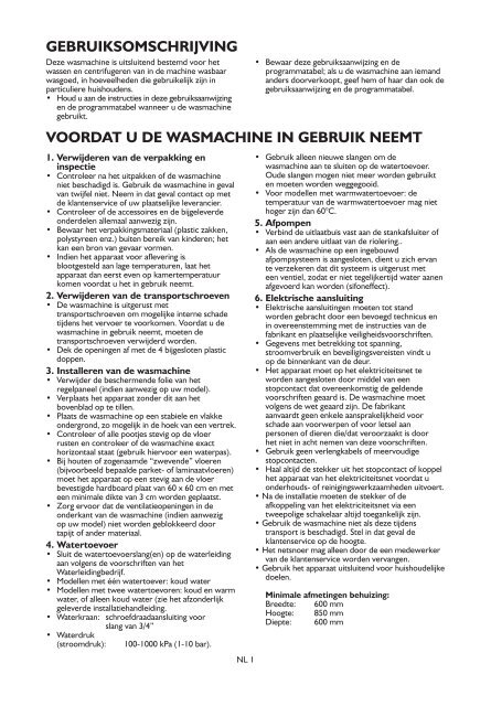 KitchenAid Dallas 1400 - Washing machine - Dallas 1400 - Washing machine NL (859201212010) Istruzioni per l'Uso