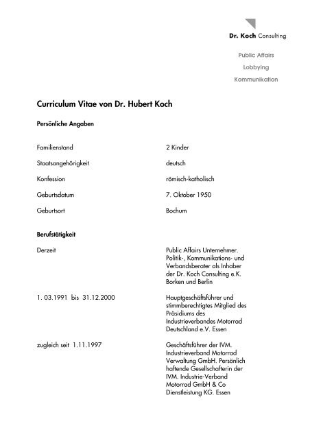 Lebenslauf Dr. Koch - Dr. Koch Consulting eK