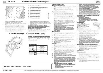 KitchenAid HB 423 S - Hob - HB 423 S - Hob FI (854146401100) Mode d'emploi