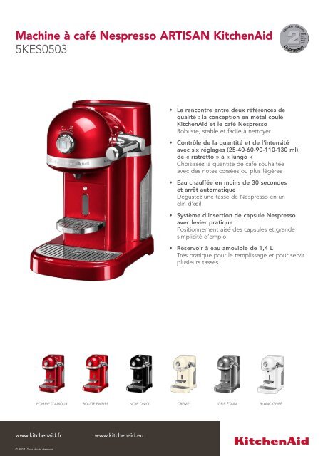Kitchenaid Nespresso Kitchenaid 5KES0503EER/5 Rouge Empire - fiche produit