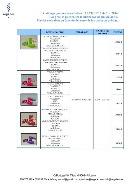 Catálogo guantes desechables AACHEN  2016 regaltex