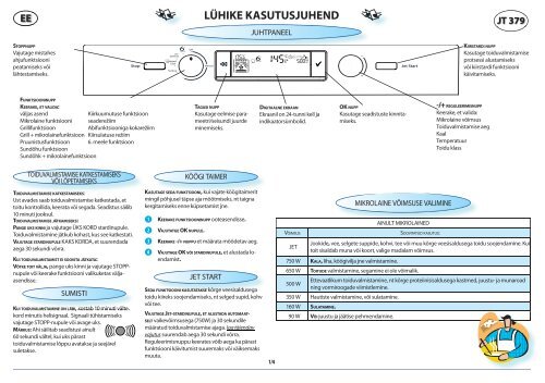 KitchenAid JT 379/IX - Microwave - JT 379/IX - Microwave ET (858737929790) Scheda programmi