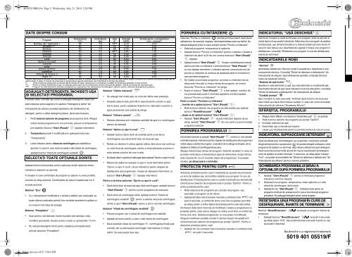 KitchenAid HDW 7000/PRO BK - Washing machine - HDW 7000/PRO BK - Washing machine RO (858311801000) Guide de consultation rapide