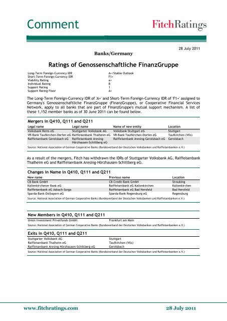 Ratings of Genossenschaftliche FinanzGruppe - DG Hyp