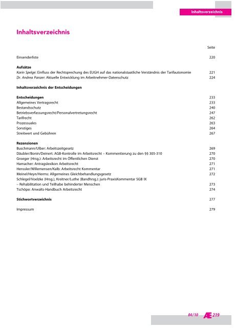 Arbeitsrechtliche Entscheidungen Ausgabe 2010-04