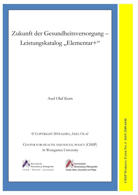 CHPS Working Paper No 4 Gesundheitsversorgung Leistungskatalog Elemantar+