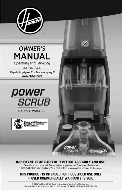 Hoover Carpet Basics Amp Trade Power Scrub Deluxe Multifloor Cleaner Fh50170pc Manual