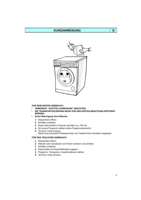 KitchenAid AWM 365/3 - Washing machine - AWM 365/3 - Washing machine DE (857036503010) Istruzioni per l'Uso