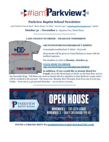 Parkview Baptist School Newsletter