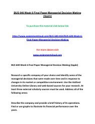 BUS 640 Week 6 Final Paper Managerial Decision Making (Apple)