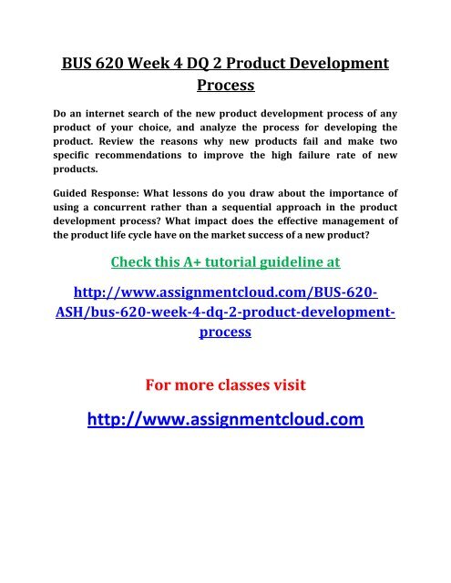 ASH BUS 620 Week 4 DQ 2 Product Development Process