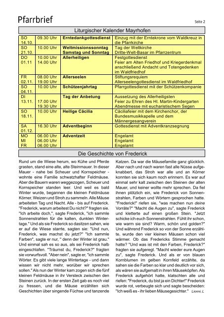 Pfarrbrief - Pfarrer von Mayrhofen und Brandberg