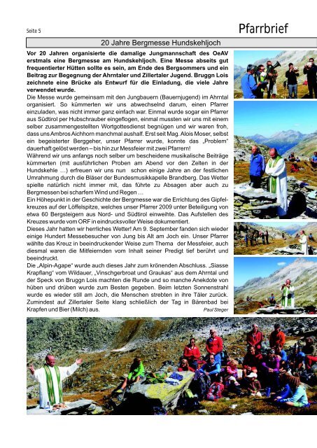 Pfarrbrief - Pfarrer von Mayrhofen und Brandberg