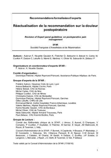 Réactualisation de la recommandation sur la douleur postopératoire