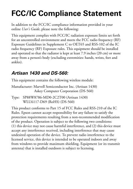 Epson Epson Expression Photo XP-860 Small-in-One&reg; All-in-One Printer - FCC/IC Compliance Statement