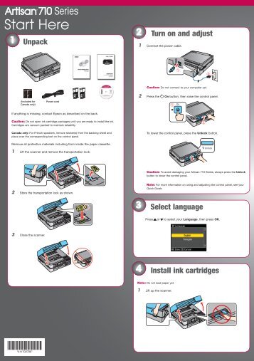 Epson Epson Artisan 710 All-in-One Printer - Start Here - Installation Guide