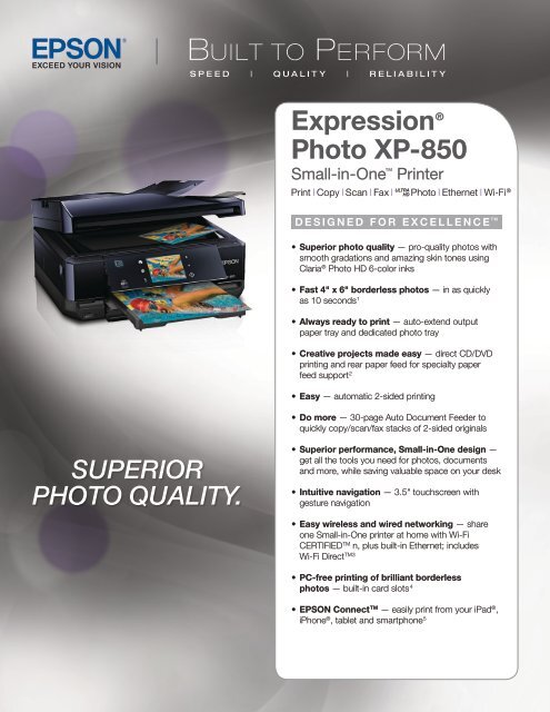 Epson Epson Expression Photo XP-850 Small-in-One&reg; All-in-One Printer - Product Brochure