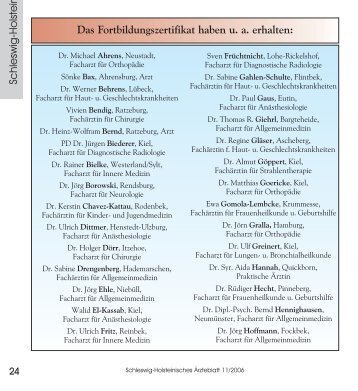 Erworbene Fortbildungszertifikate - Ärztekammer Schleswig-Holstein