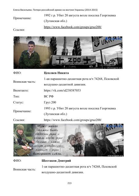  Потери российской армии на востоке Украины (2014-2016г.г.)