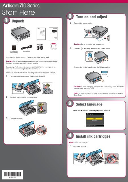 Epson Epson Artisan 710 All-in-One Printer - Start Here - Installation Guide