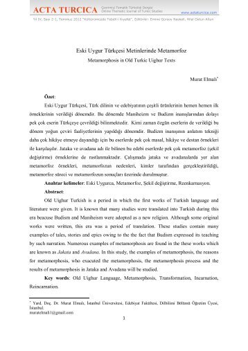 Eski Uygur Türkçesi Metinlerinde Metamorfoz - Acta Turcica