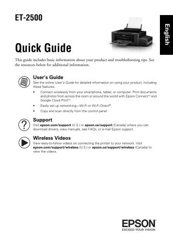 Epson Epson Expression ET-2500 EcoTankÂ® All-in-One Printer - Quick Guide and Warranty