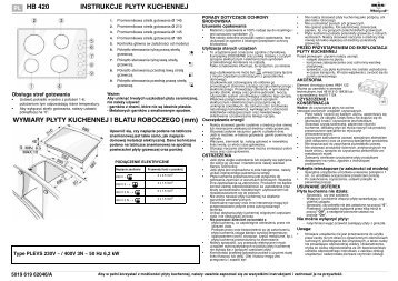 KitchenAid HB 420 - Hob - HB 420 - Hob PL (857934701000) Istruzioni per l'Uso