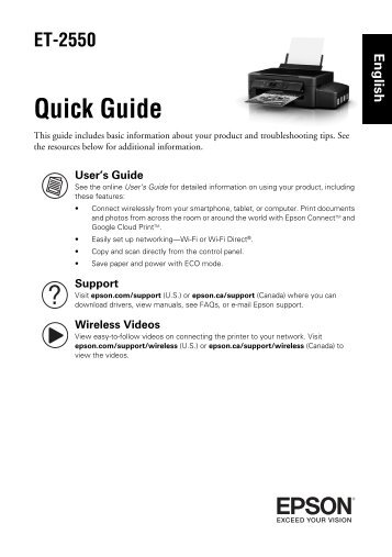 Epson Epson Expression ET-2550 EcoTankÂ® All-in-One Printer - Quick Guide and Warranty