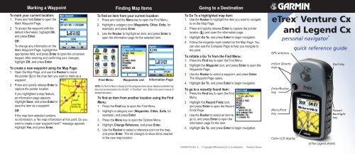 Garmin eTrex Legend&reg; Cx - Quick Reference Guide