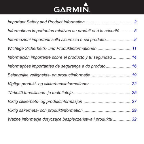 Garmin z&#363;mo&reg; 390LM - Important Safety and Product Information