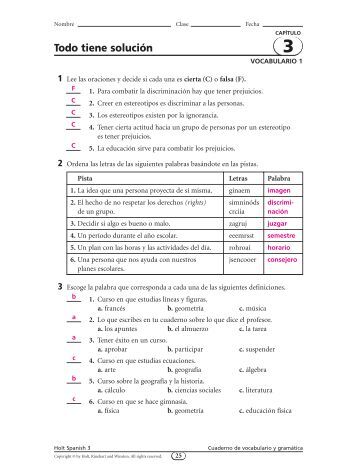 Worksheets Holt Spanish 2 Workbook Answer Key spanish 3 chapter workbook key cuaderno vocabulario 32