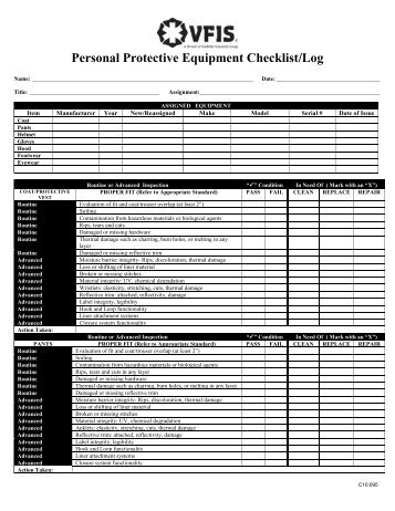 Personal Protective Equipment Checklist/Log