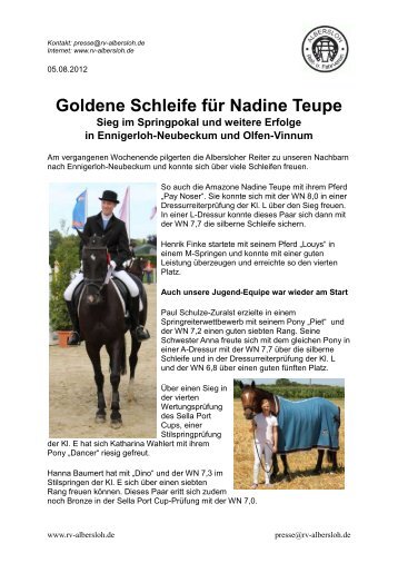 Goldene Schleife für Nadine Teupe Sieg im Springpokal und ...