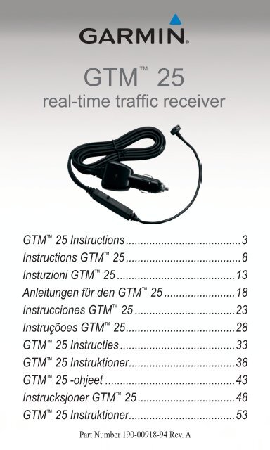Garmin GTM25,AM,NavTeq Prepaid - Instructions