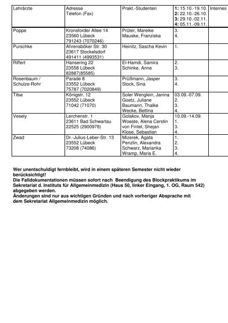 Kurs Allgemeinmedizin – Blockpraktikum – WS 12/13