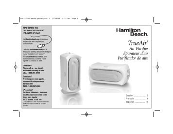 Hamilton Beach TrueAirÂ® Compact Pet Air Purifier (04384) - Use and Care Guide