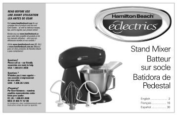 Hamilton Beach EclectricsÂ® Sugar (white) All-Metal Stand Mixer (63221) - Use and Care Guide