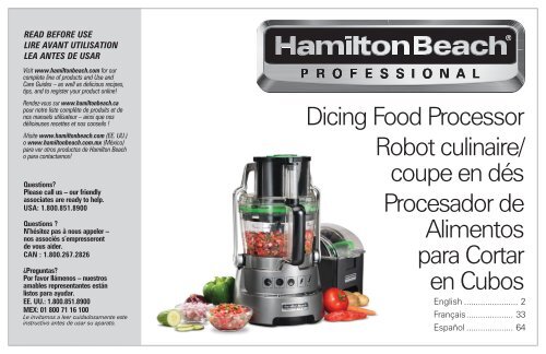 Hamilton Beach Hamilton Beach&reg; Professional 14 Cup Dicing Food Processor (70825) - Use and Care Guide